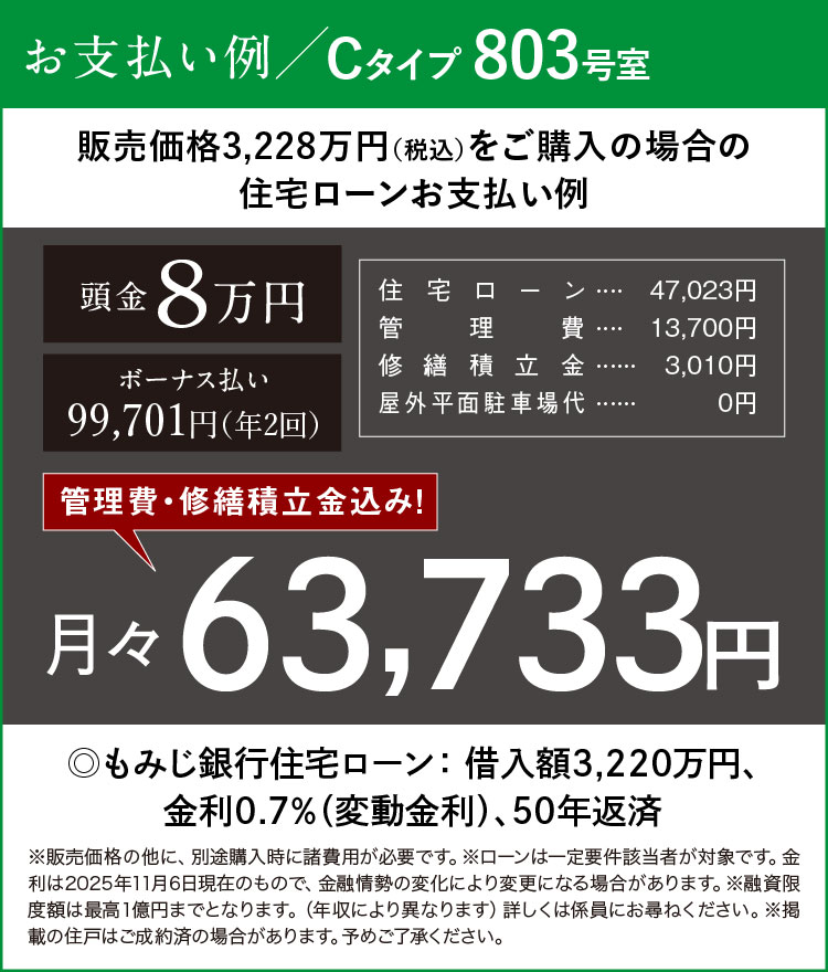 支払い例 Cタイプ803号室